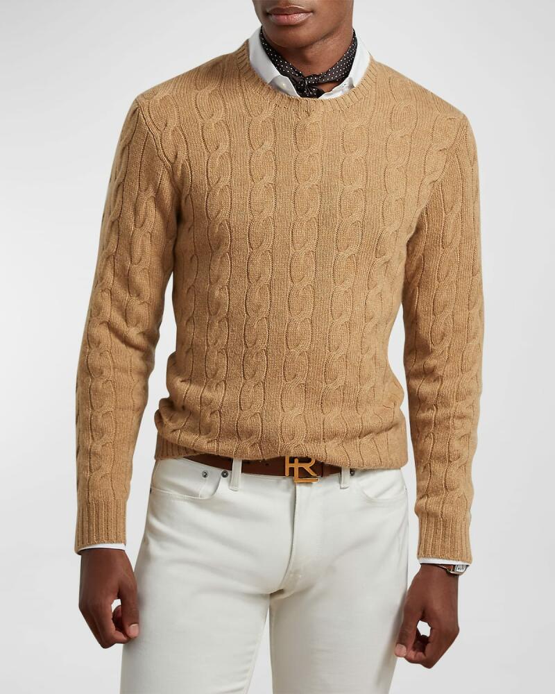 Ralph Lauren Purple Label Men's Cashmere Cable-Knit Crewneck Sweater, Beige Cover