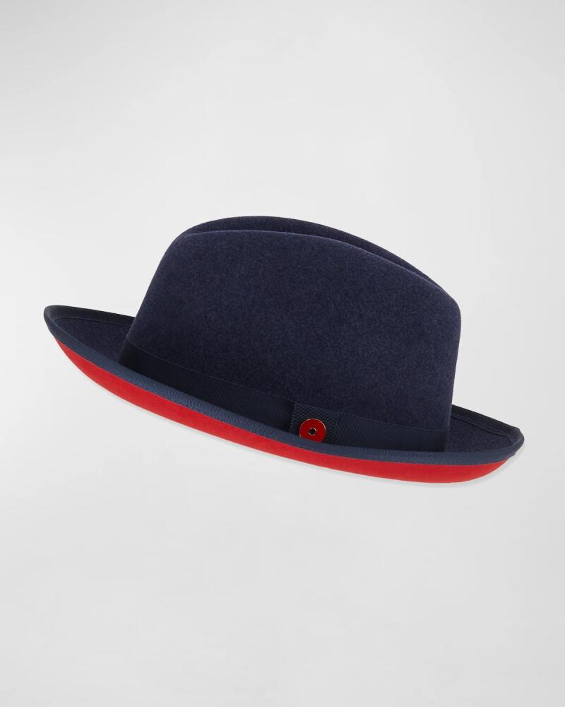 Keith James King Red-Brim Wool Fedora Hat, Blue Cover