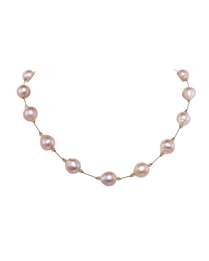 Margo Morrison Small Multicolor Baroque Pearl Necklace with Crystal, Sterling Silver Clasp Cover