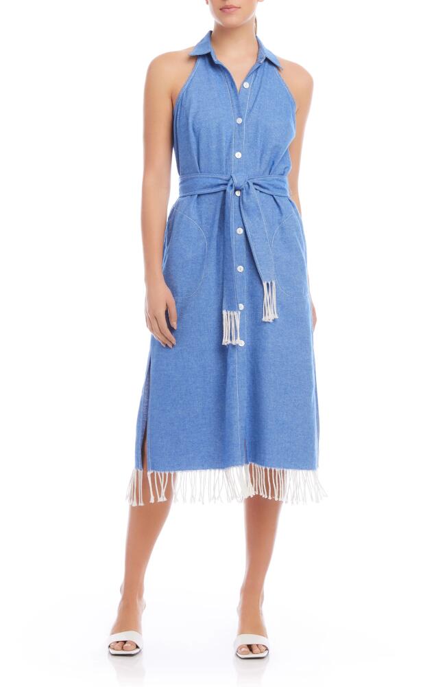 FIFTEEN TWENTY Sara Fringe Hem Sleeveless Cotton Blend Shirtdress in Chambray Cover