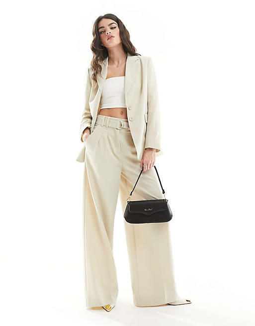 French Connection Everlyn wide leg suit pants in ecru - part of a set-White Cover