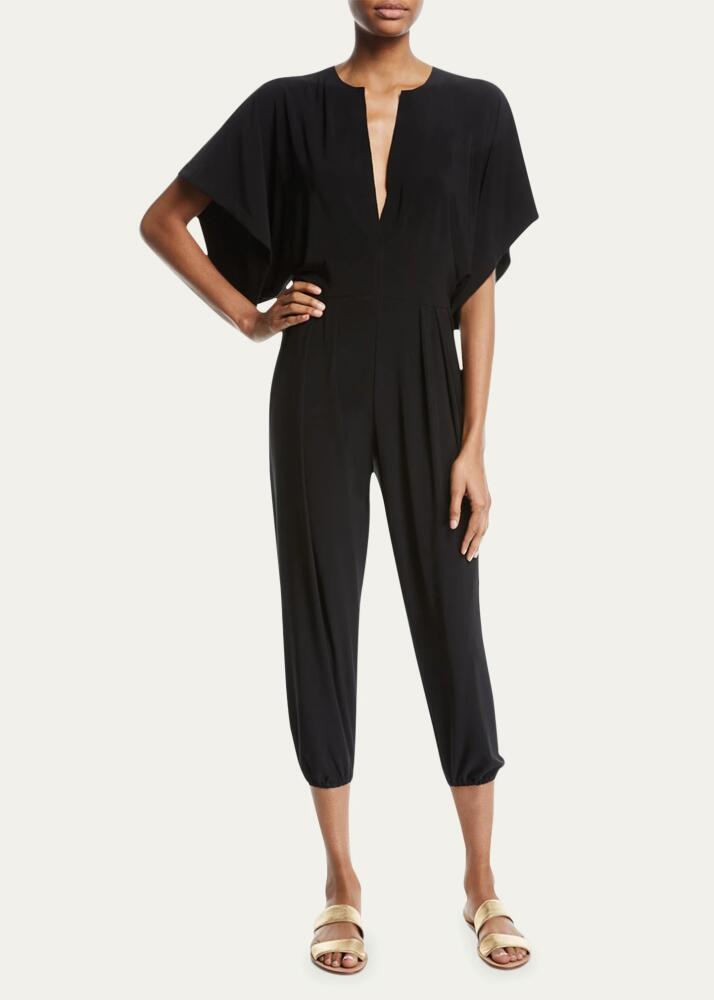 Norma Kamali Rectangle Plunging Kimono-Sleeve Jogger Jumpsuit Cover