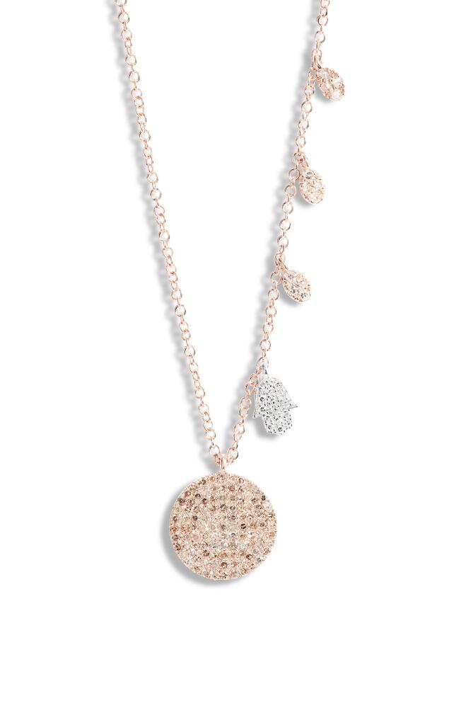 Meira T Diamond Pavé Disc & Hamsa Necklace in Rose Gold Cover