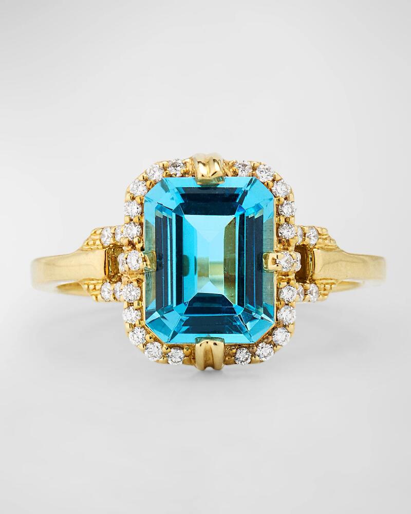 Goshwara Gossip Emerald Cut Blue Topaz Ring in 18K Yellow Gold with Diamonds Cover