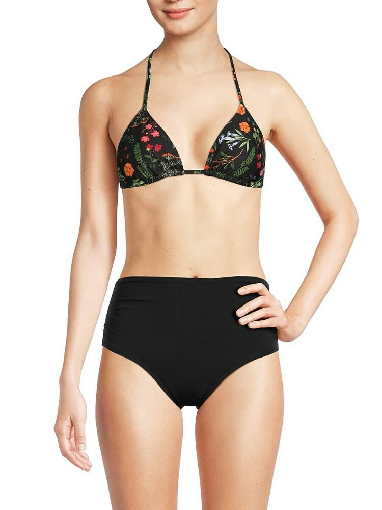 Hutch Women's Floral Triangle Bikini Top - Black Floral Cover