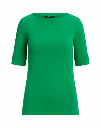 Lauren Ralph Lauren Cotton Boatneck Top Woman T-shirt Green Cotton, Elastane Cover