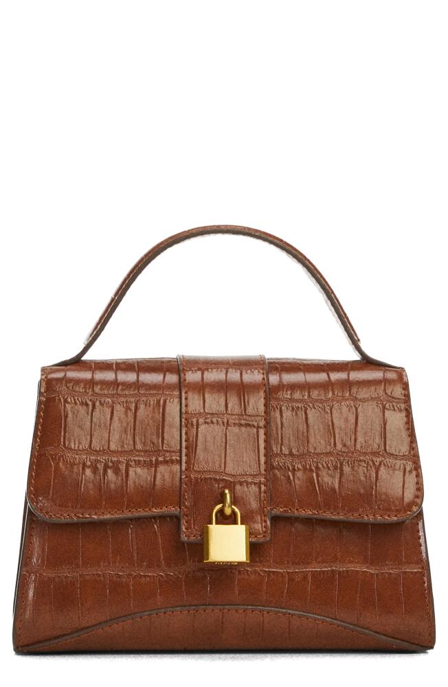 MANGO Padlock Croc Embossed Envelope Top Handle Bag in Brown Cover