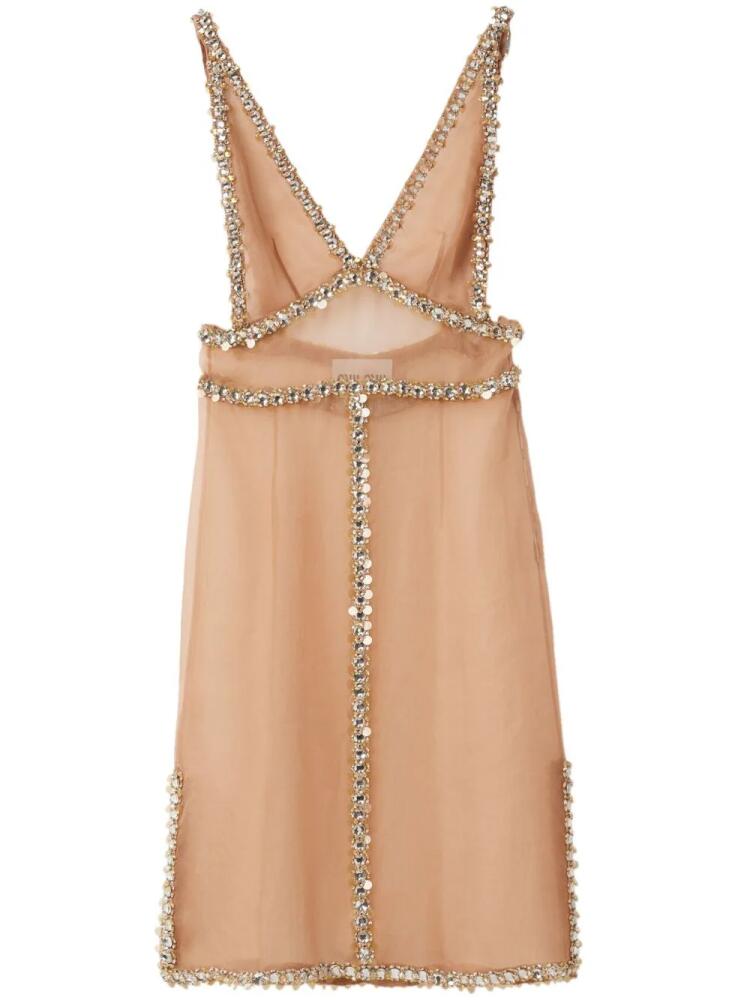 Miu Miu crystal-embellished silk minidress - Neutrals Cover