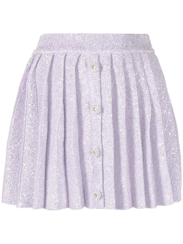 Self-Portrait sequin-embellished pleated miniskirt - Purple Cover