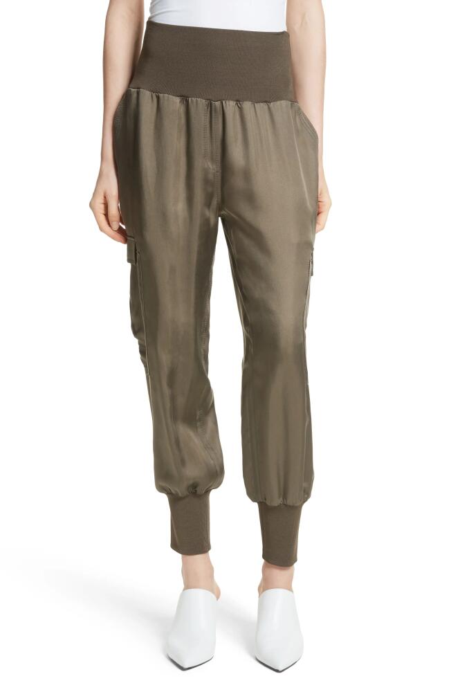 Cinq à Sept Giles Cupro Crop Cargo Joggers in Olive Cover