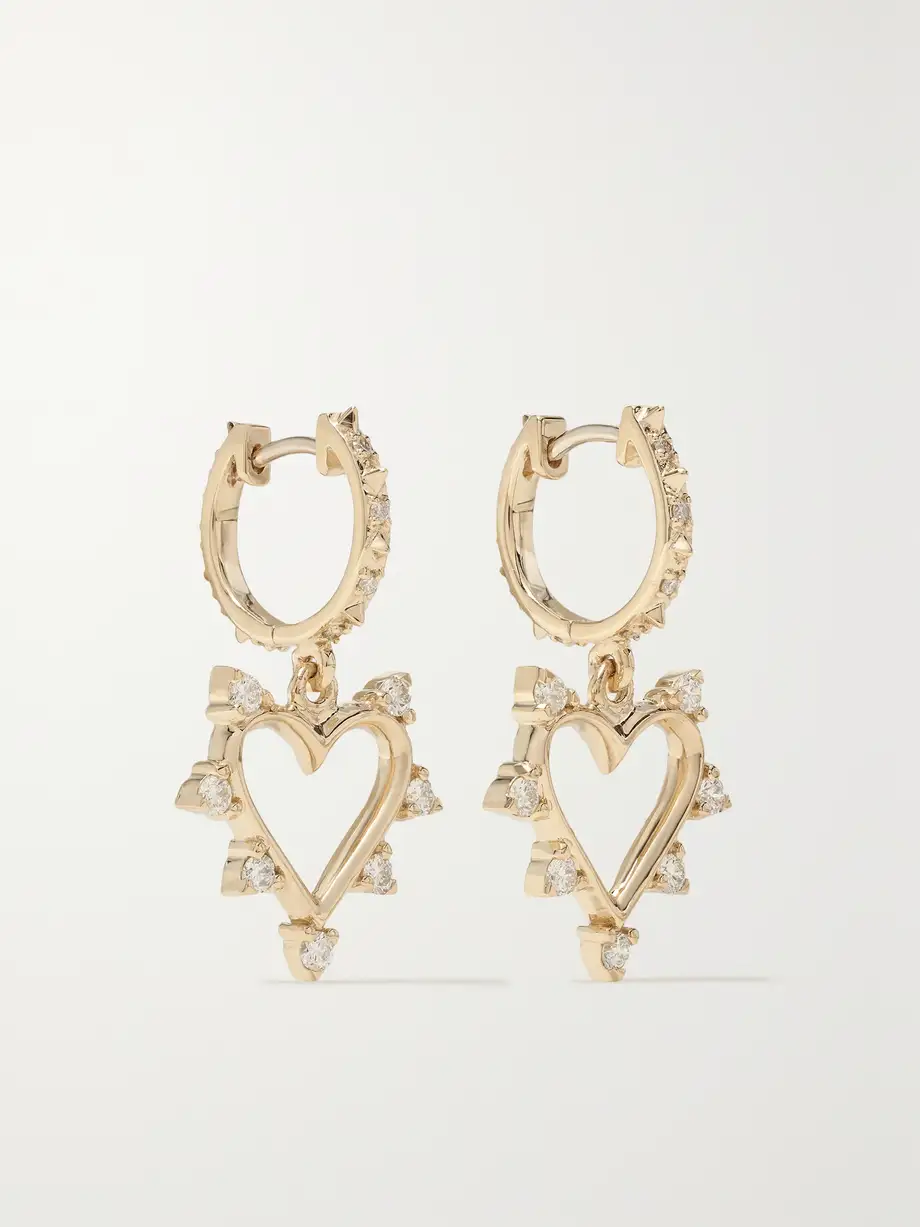 Marlo Laz - Open Heart 14-karat Gold Diamond Earrings - One size Cover