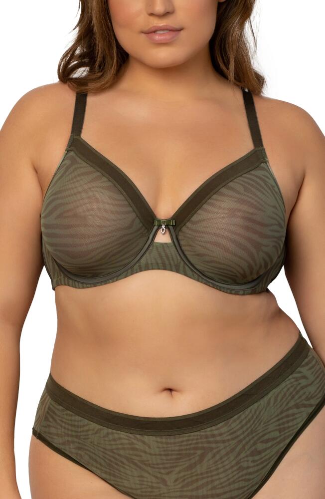 Curvy Couture Full Figure Mesh Underwire Bra in Olive Waves Cover