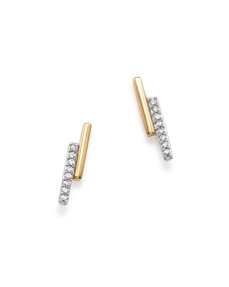 Adina Reyter 14K Yellow Gold Pave Diamond Crossover Bar Stud Earrings Cover