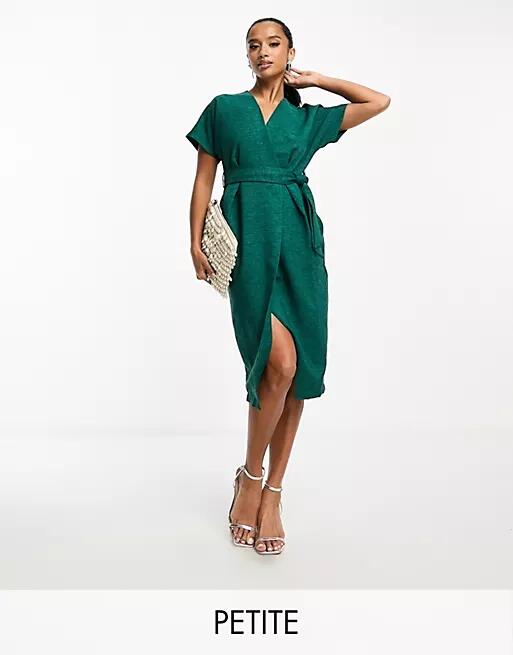 Closet London Petite kimono wrap dress in emerald-Green Cover