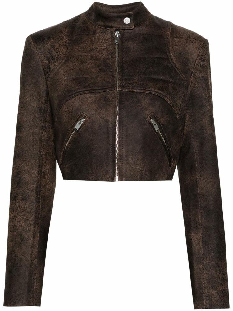 MISBHV cracked cropped faux-leather jacket - Brown Cover