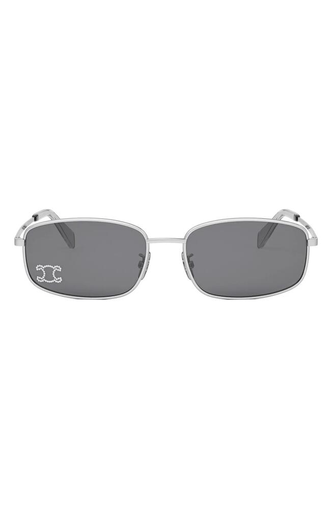 CELINE Triomphe 60mm Rectangular Sunglasses in Shiny Palladium /Smoke Cover