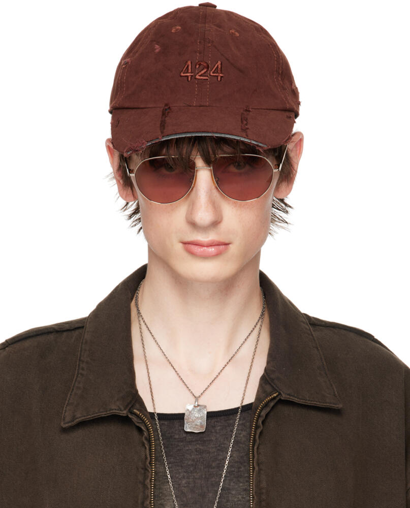 424 Brown Distressed Baseball Cap Cover