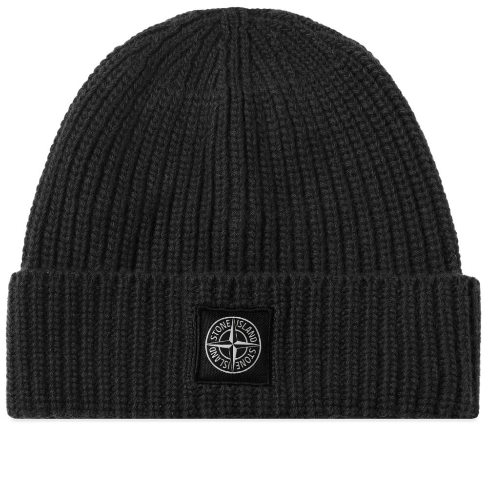 Stone Island Men's Wool Patch Beanie Hat in Black Cover