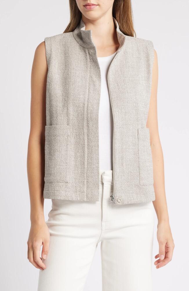 Eileen Fisher Stand Collar Stretch Organic Cotton Vest in Dove Cover