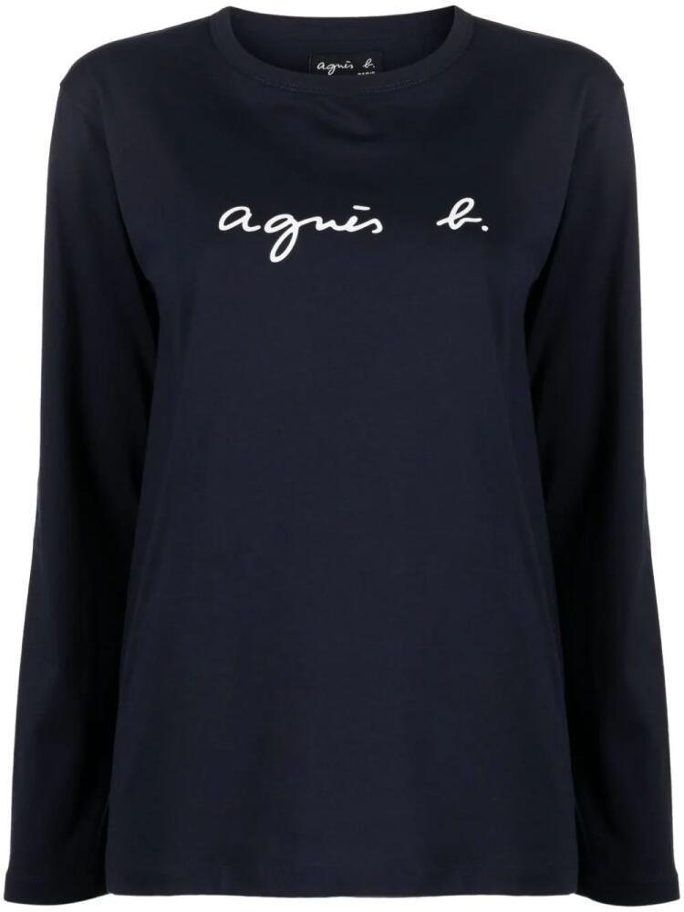 agnès b. logo-print cotton T-shirt - Blue Cover