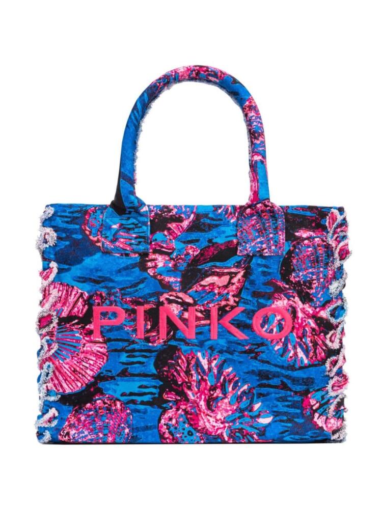 PINKO floral-print canvas beach bag - Blue Cover