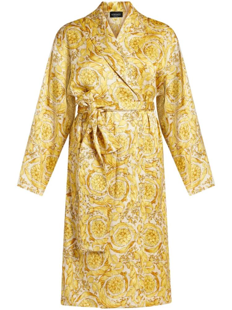 Versace Barocco-print silk-satin robe - Yellow Cover