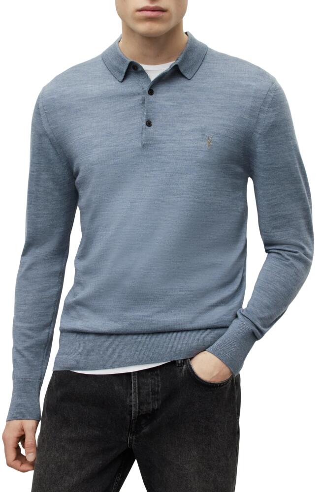 AllSaints Mode Long Sleeve Merino Wool Polo in Como Blue Marl Cover