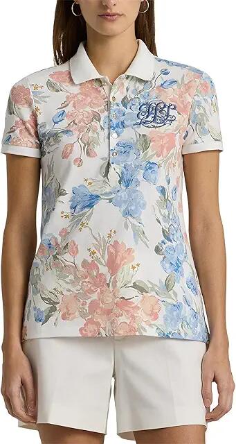 LAUREN Ralph Lauren Floral Pique Polo Shirt (White Multi) Women's Clothing Cover