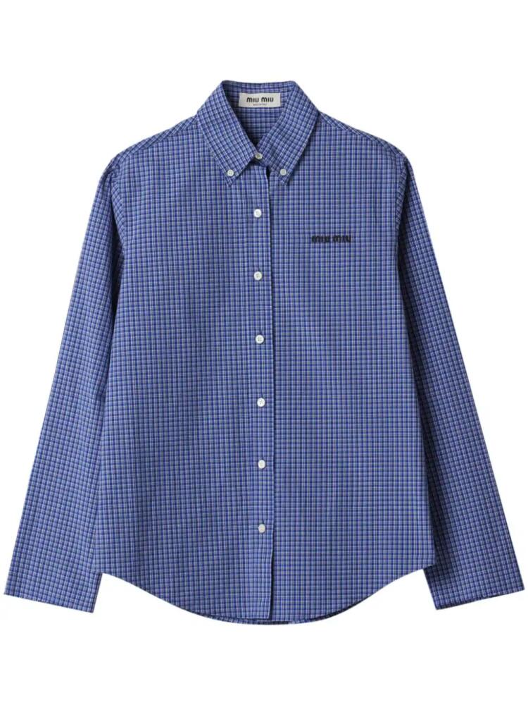 Miu Miu logo-embroidered checked shirt - Blue Cover