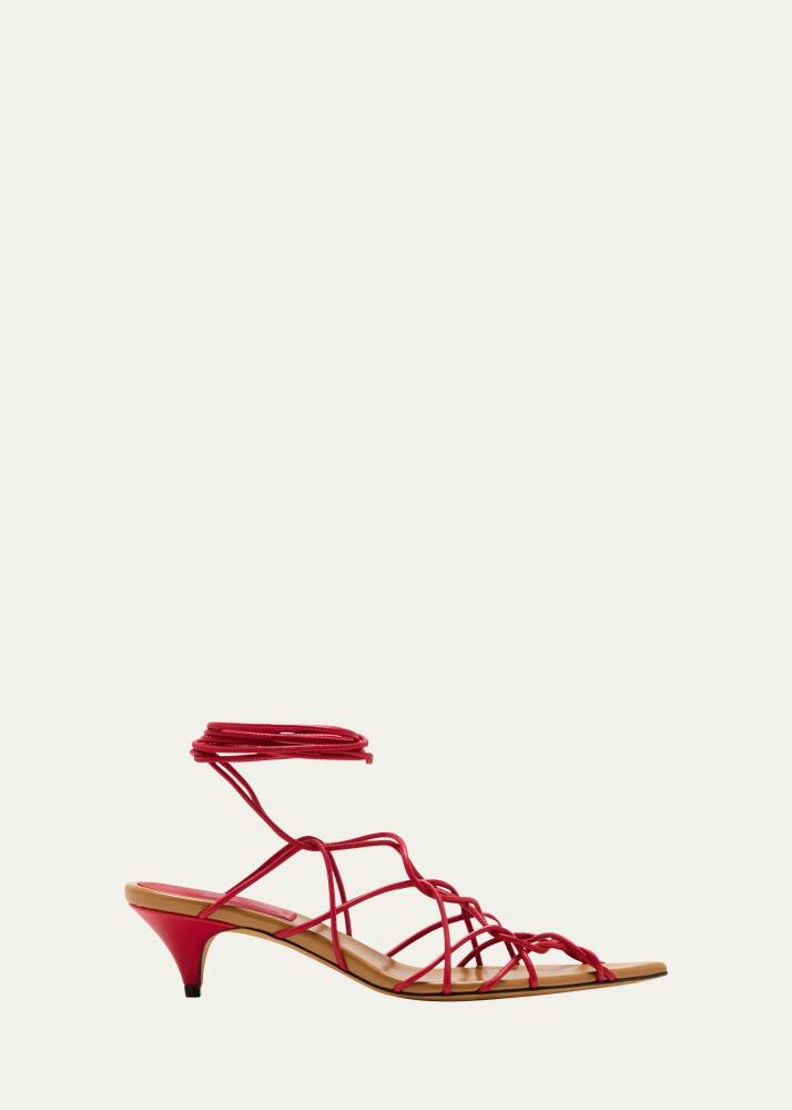 Khaite Arden Strappy Caged Ankle-Tie Sandals Cover