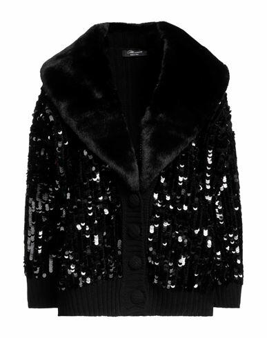 Blumarine Woman Cardigan Black Virgin Wool, PVC - Polyvinyl chloride, Polyester Cover