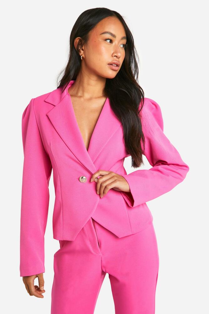 boohoo Womens Premium Textured Fitted Tailored Blazer - Pink Cover