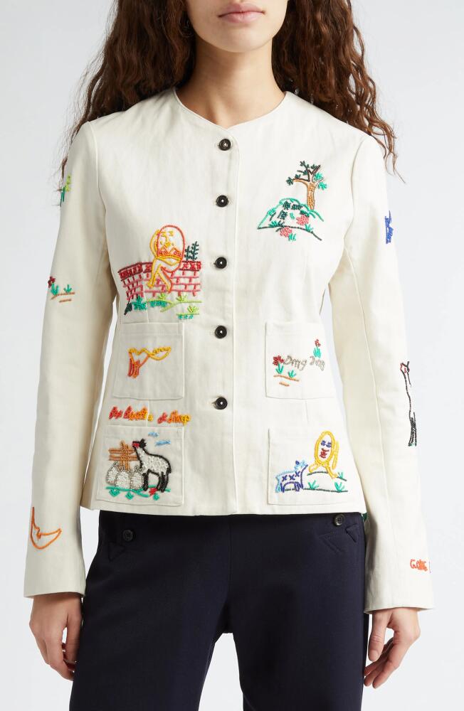 Bode Nursery Rhyme Beaded Cotton Jacket in Ecru Multi Cover