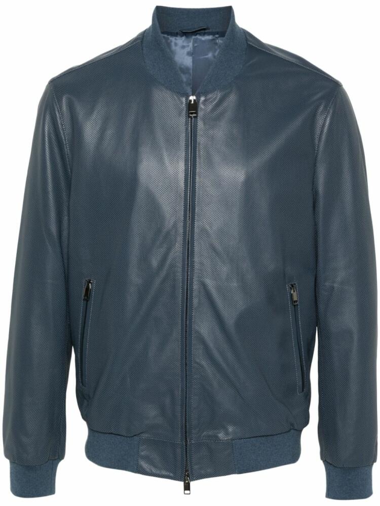 Brioni perforated leather bomber jacket - Blue Cover