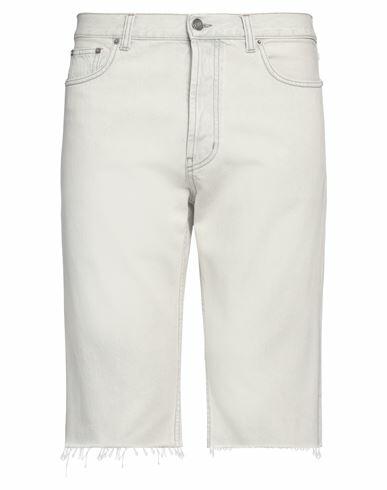 Saint Laurent Man Denim shorts Light grey Cotton, Calfskin Cover