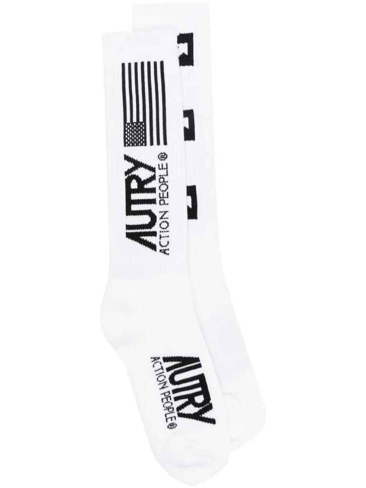 Autry ribbed logo-knit mid-calf socks - White Cover