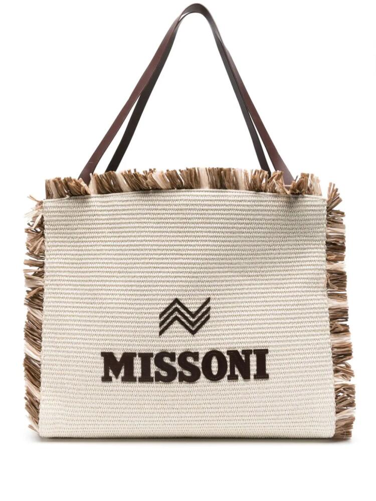 Missoni logo-appliqué frayed tote bag - Neutrals Cover