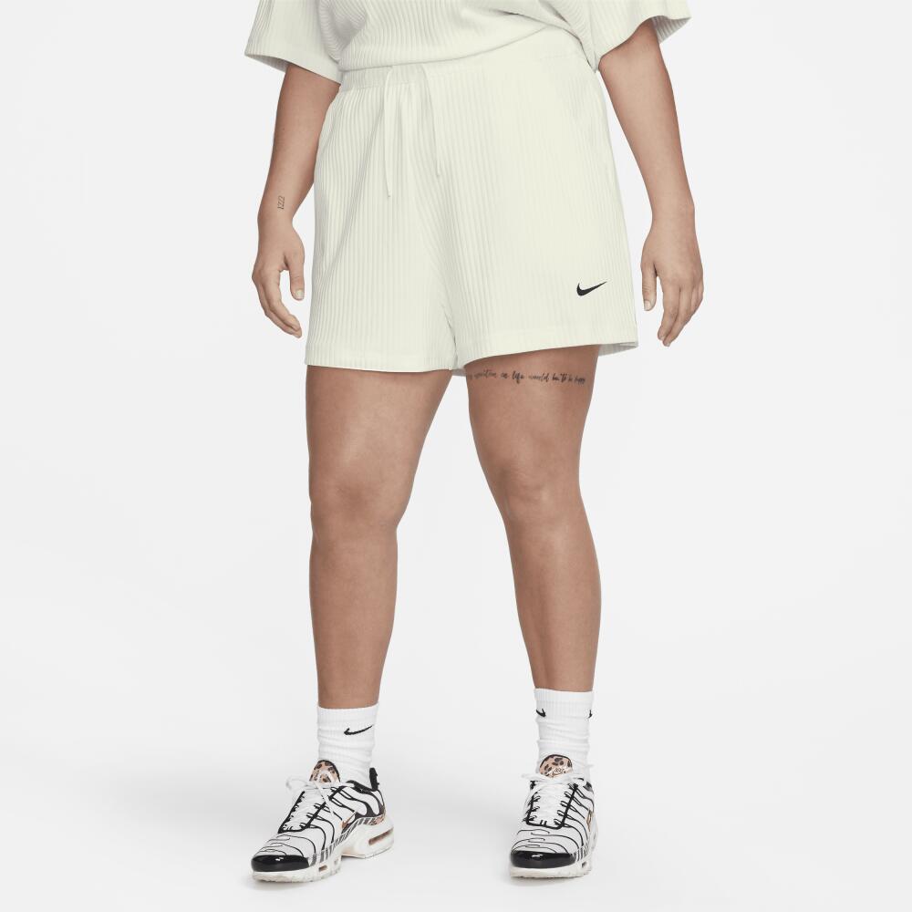 Women's Nike Sportswear High-Waisted Ribbed Jersey Shorts (Plus Size) in White Cover