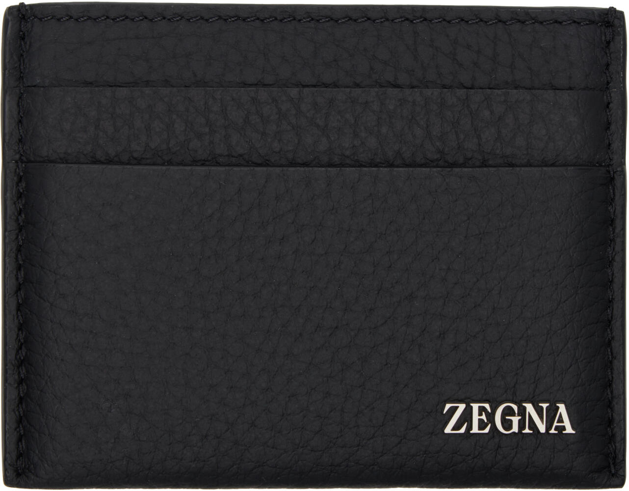 ZEGNA Black Leather Card Holder Cover