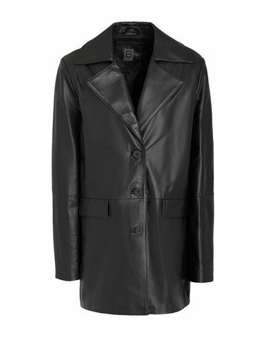 8 By Yoox Leather Coat Woman Overcoat & Trench Coat Black Lambskin Cover