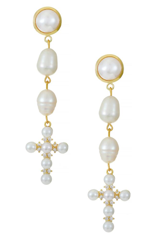 Ettika Pearl Cross Drop Earrings in Gold Cover