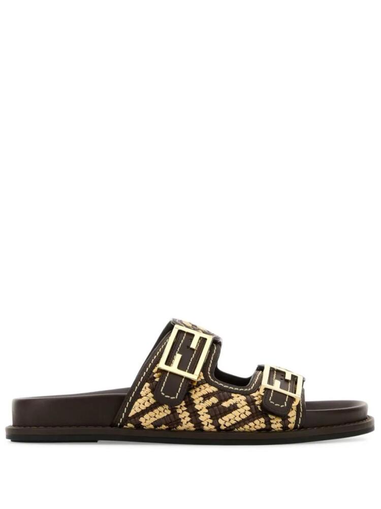 FENDI FF-jacquard raffia slides - Black Cover