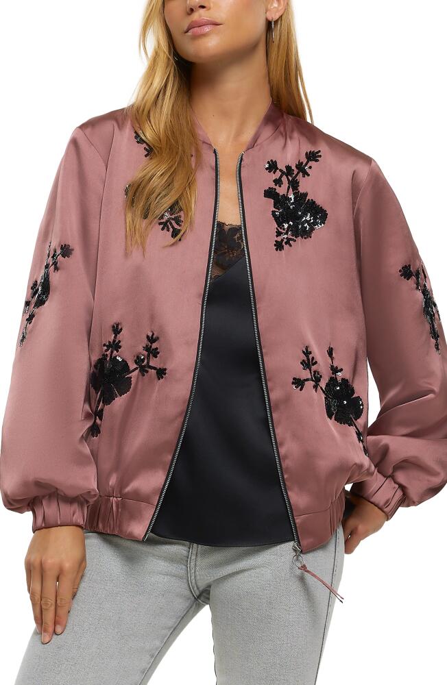 River Island Sequin Floral Embellished Bomber Jacket in Pink Cover