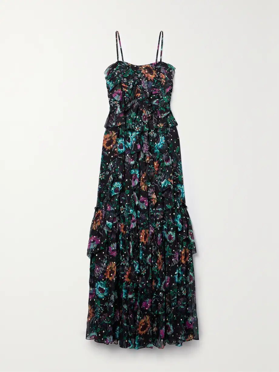 Ulla Johnson - Colette Ruffled Floral-print Fil Coupé Silk-chiffon Gown - Black Cover