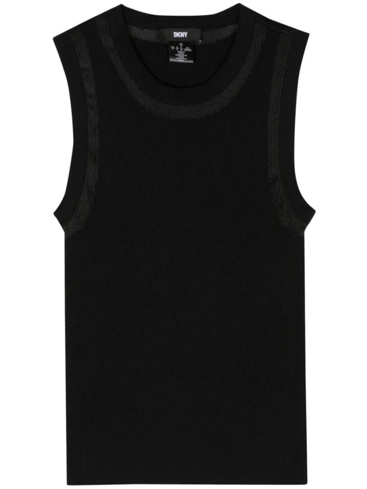 DKNY ribbed-knit cotton-blend tank top - Black Cover