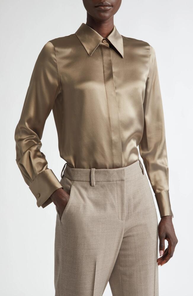 Lafayette 148 New York French Cuff Silk Button-Up Blouse in Concrete Cover