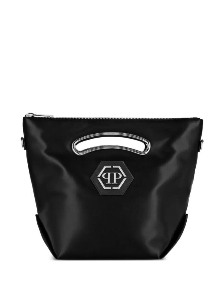 Philipp Plein logo-plaque satin tote bag - Black Cover