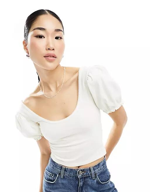 Miss Selfridge puff sleeve milkmaid top in ivory-White Cover