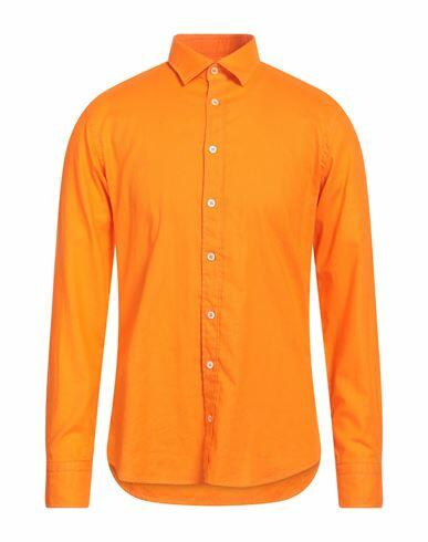 Bastoncino Man Shirt Orange Size 16 ½ Linen, Cotton Cover