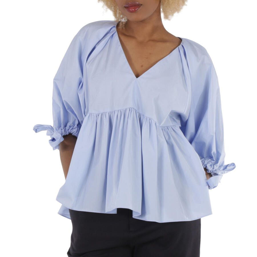 3.1 Phillip Lim Ladies Blue V Neck Cotton Poplin Top Cover